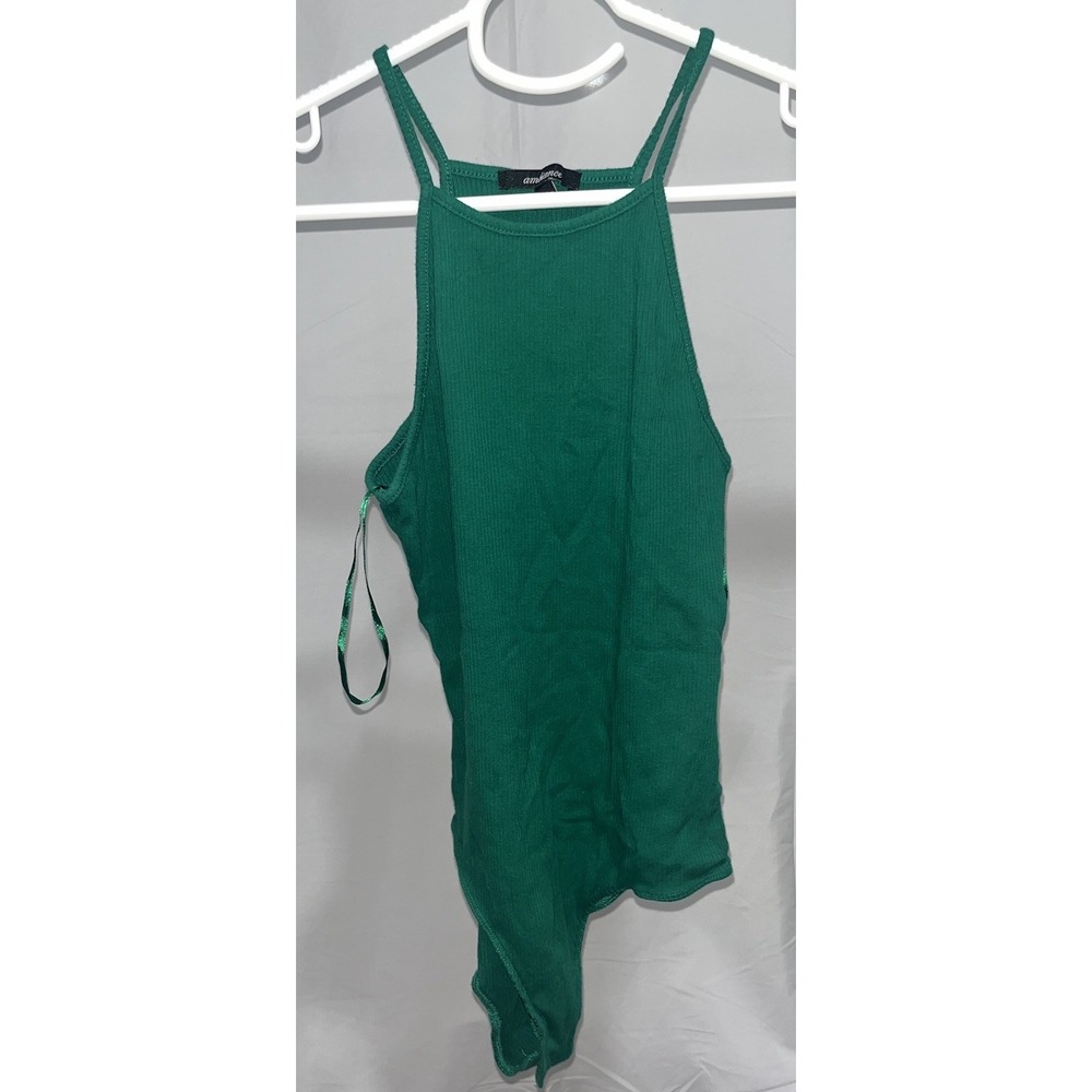 Ambiance Ribbed Bodysuit Green Tank Top Sleeveless Round Neck Casual Large